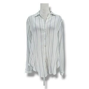Abercrombie Boyfriend Soft Stripe Button Up Shirt S White Blue Minimalist Office